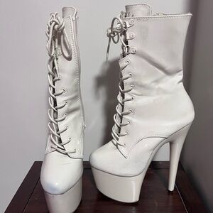 White Platform Lace-Up Boots